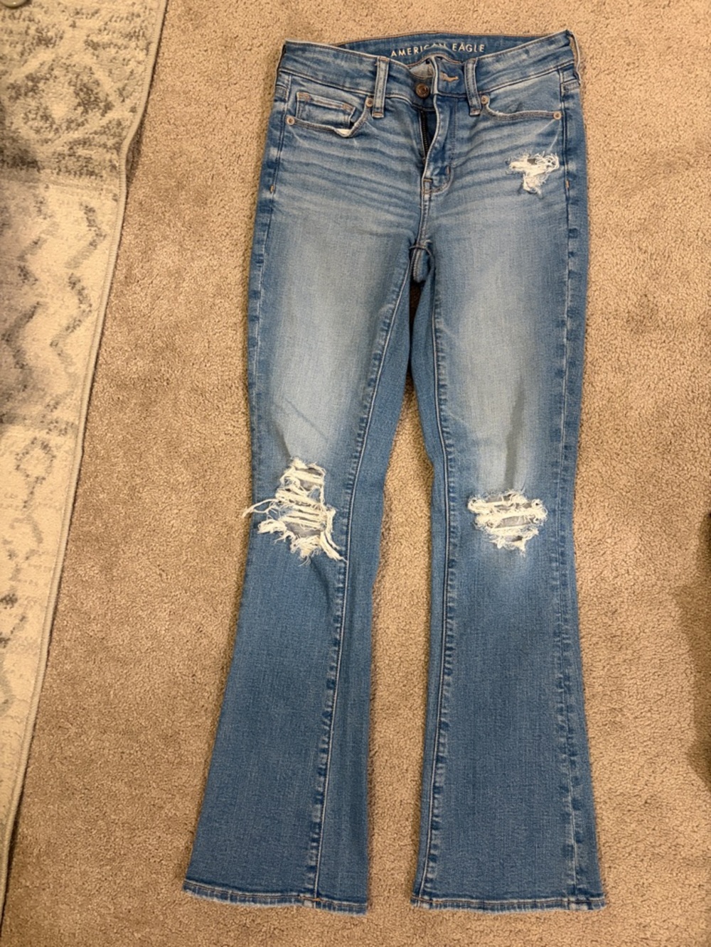 American Eagle Outfitters Medium Blue Distressed Flare Jeans